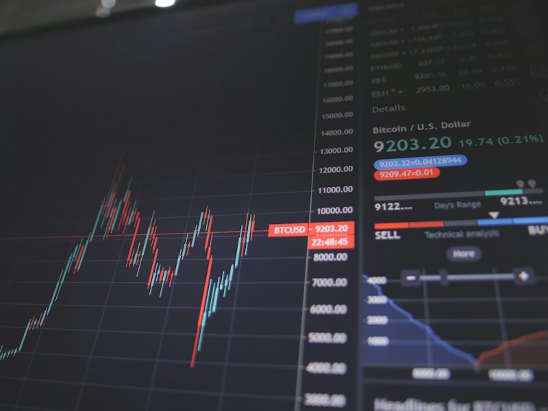 Schermo di una piattaforma di Borsa con i grafici dei prezzi in tempo reale